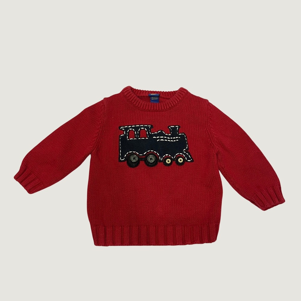 OshKosh Bgosh Toddler Boys Red Cotton Knit Train Applique Sweater 24 Months